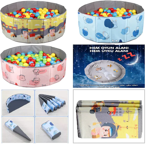 Baby Marine Katlanabilir Top Havuzu - Oyun Halısı + 150 Adet 4 Renk Top Hediye