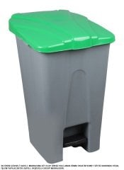 Safell Plastik Köşeli Pedallı Çöp Kovası 70 Lt - Tekerlekli - Pedallı Çöp Konteyneri - Gri Yeşil