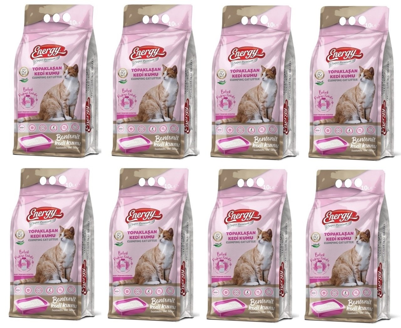 Energy Bentonit Kedi Kumu Bebek Pudrası Kokulu 10 Lt * 8 Adet