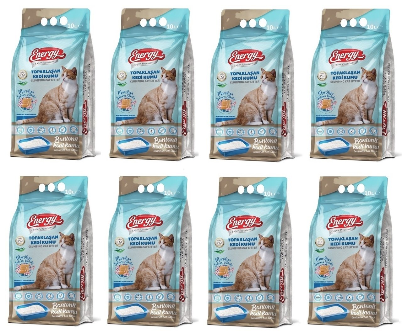Energy Bentonit Kedi Kumu Marsilya Sabunu  Kokulu 10 Lt * 8 Adet