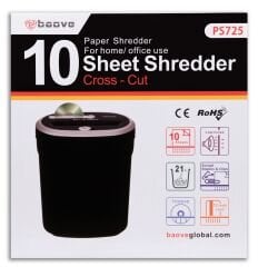 Baove PS725 Evrak İmha Makinesi ve Kağıt Kesme - Cd - Kredi Kartı İmha Makinesi - Çapraz Kesim - 20 Litre