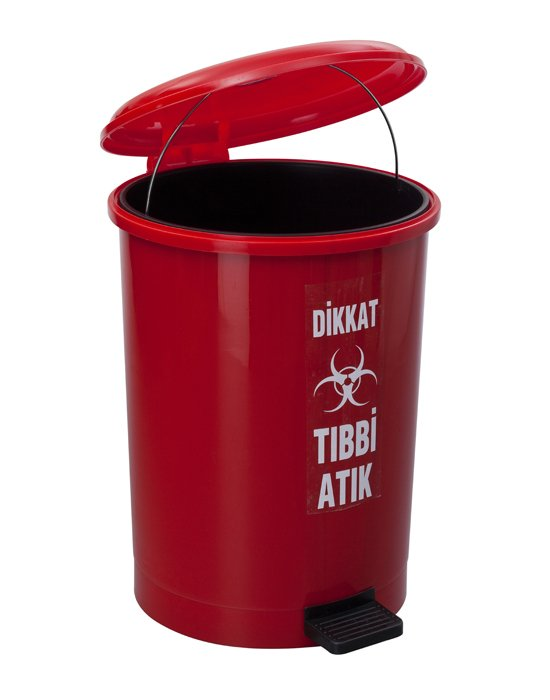 Safell Tıbbi Atık Kovası Pedallı - 30 litre - Tıbbi Atık Çöp Kovası KIRMIZI