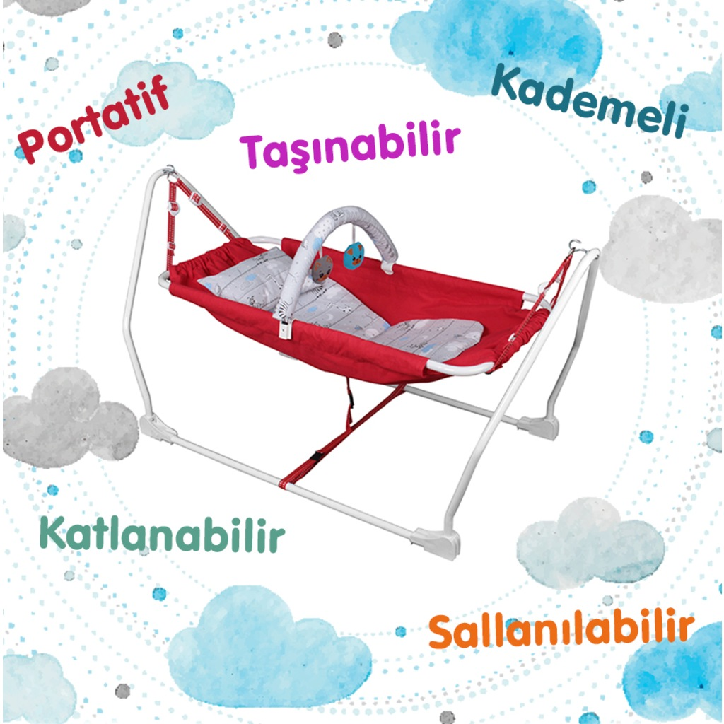 Norfolk Baby Sleep Oyuncaklı Sallanır Bebek Beşiği - Hamak Beşik - Sallanır Bebek Hamağı KIRMIZI