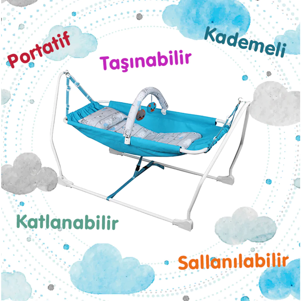 Norfolk Baby Sleep Oyuncaklı Sallanır Bebek Beşiği - Hamak Beşik - Sallanır Bebek Hamağı MAVİ