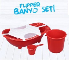 Flipper Bebek Banyo Küvet Seti - 4'lü Bebek Banyo Küveti KIRMIZI
