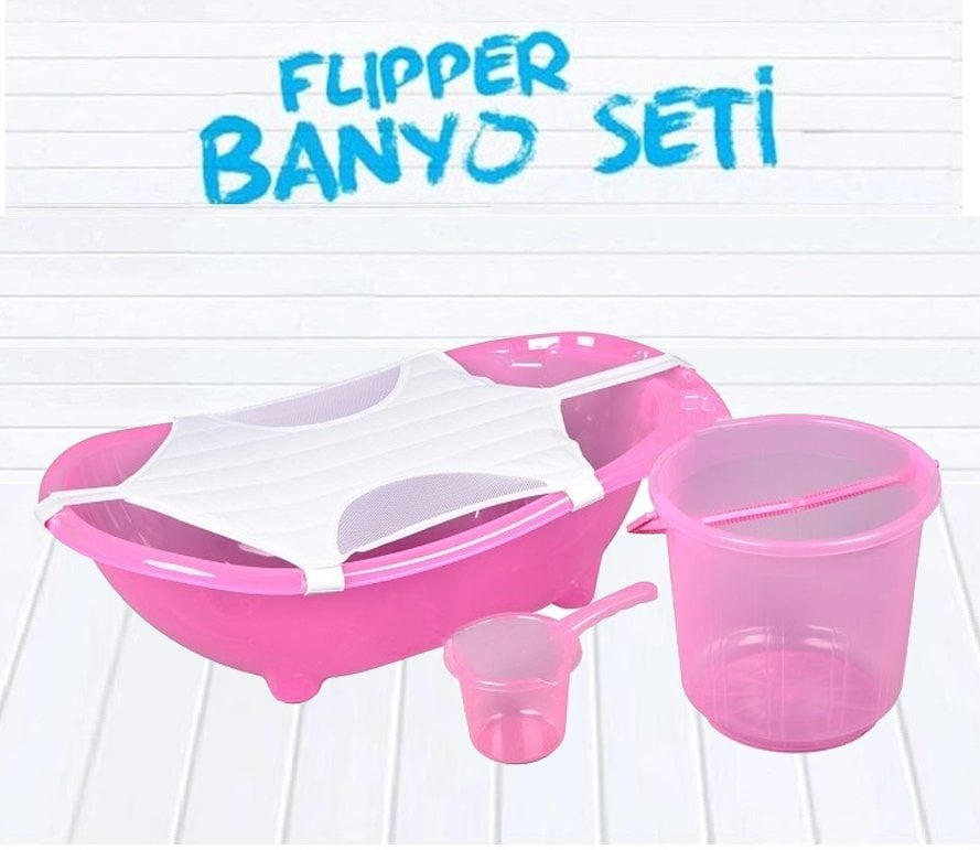 Flipper Bebek Banyo Küvet Seti - 4'lü Bebek Banyo Küveti ŞEFFAF PEMBE