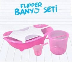 Flipper Bebek Banyo Küvet Seti - 4'lü Bebek Banyo Küveti ŞEFFAF PEMBE