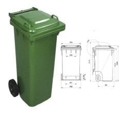 Safell Çöp Konteyneri 120 lt Tekerlekli A+ Isiya Karşı Dayanıklı Yeşil Renk