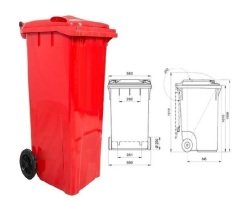 Safell Çöp Konteyneri 120 lt Tekerlekli A+ Isiya Karşı Dayanıklı Kırmızı  Renk