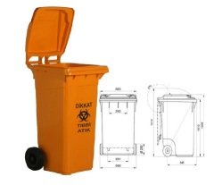 Safell Tıbbi Atık Çöp Konteyneri 120 lt Tekerlekli A+ Isiya Karşı Dayanıklı Turuncu