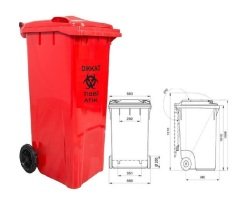 Safell Tıbbi Atık Çöp Konteyneri 120 lt Tekerlekli A+ Isiya Karşı Dayanıklı Kırmızı