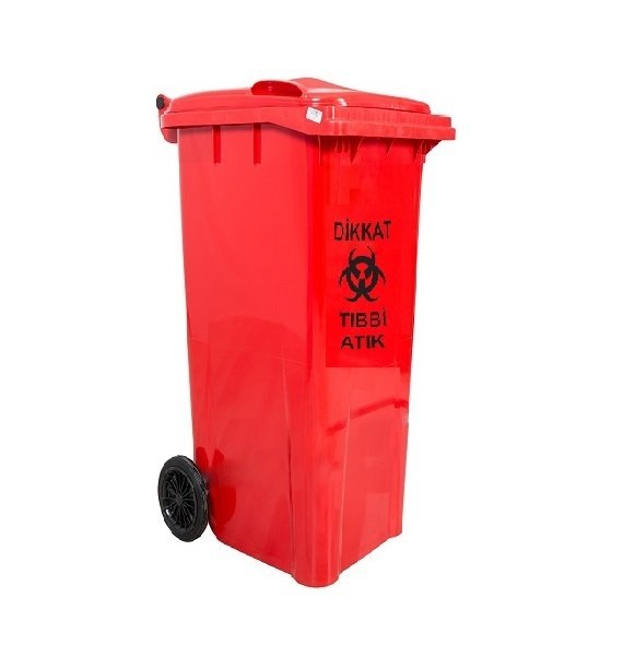 Safell Tıbbi Atık Çöp Konteyneri 120 lt Tekerlekli A+ Isiya Karşı Dayanıklı Kırmızı