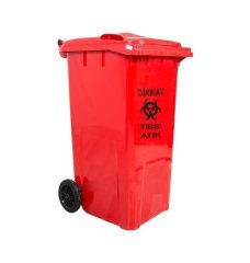 Safell Tıbbi Atık Çöp Konteyneri 240 lt Tekerlekli A+ Isiya Karşı Dayanıklı Kırmızı