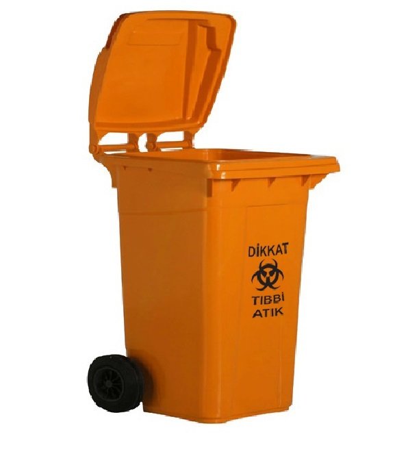 Safell Tıbbi Atık Çöp Konteyneri 240 lt Tekerlekli A+ Isiya Karşı Dayanıklı Turuncu