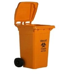 Safell Tıbbi Atık Çöp Konteyneri 240 lt Tekerlekli A+ Isiya Karşı Dayanıklı Turuncu