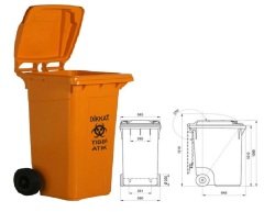 Safell Tıbbi Atık Çöp Konteyneri 240 lt Tekerlekli A+ Isiya Karşı Dayanıklı Turuncu