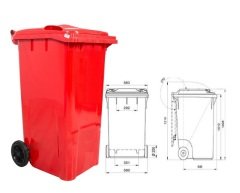 Safell Çöp Konteyneri 240 lt Tekerlekli A+ Isiya Karşı Dayanıklı Kırmızı