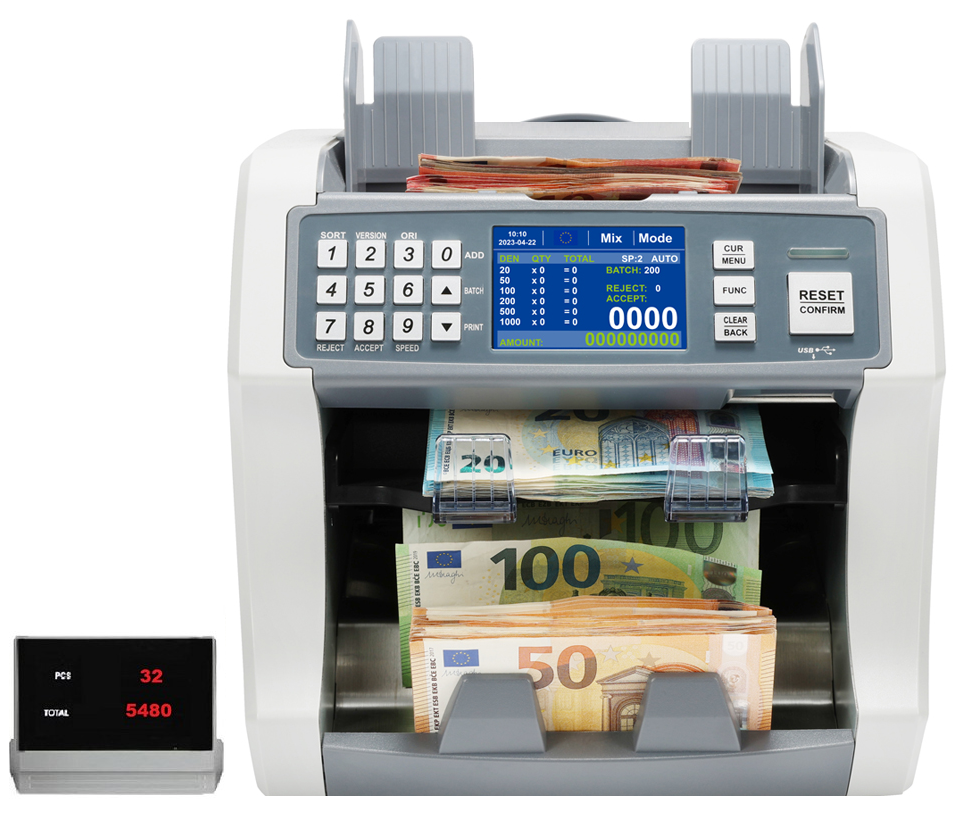 Baove GB9200 Pro Mix Çift Katlı Karışık Para Sayma Makinesi - 20 Ülke Parası - Yazıcılı - Çift Ekranlı